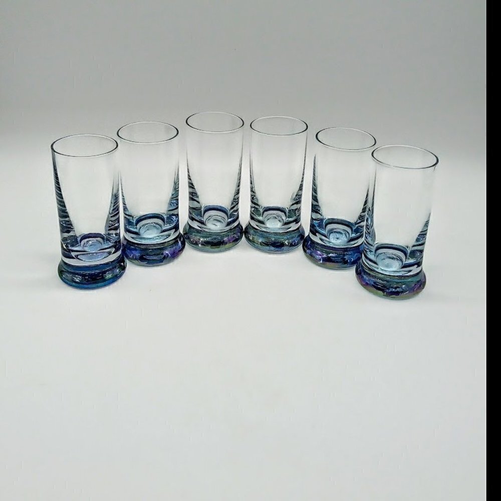 Set of 6 Blue Carnival Glass Shot Glasses